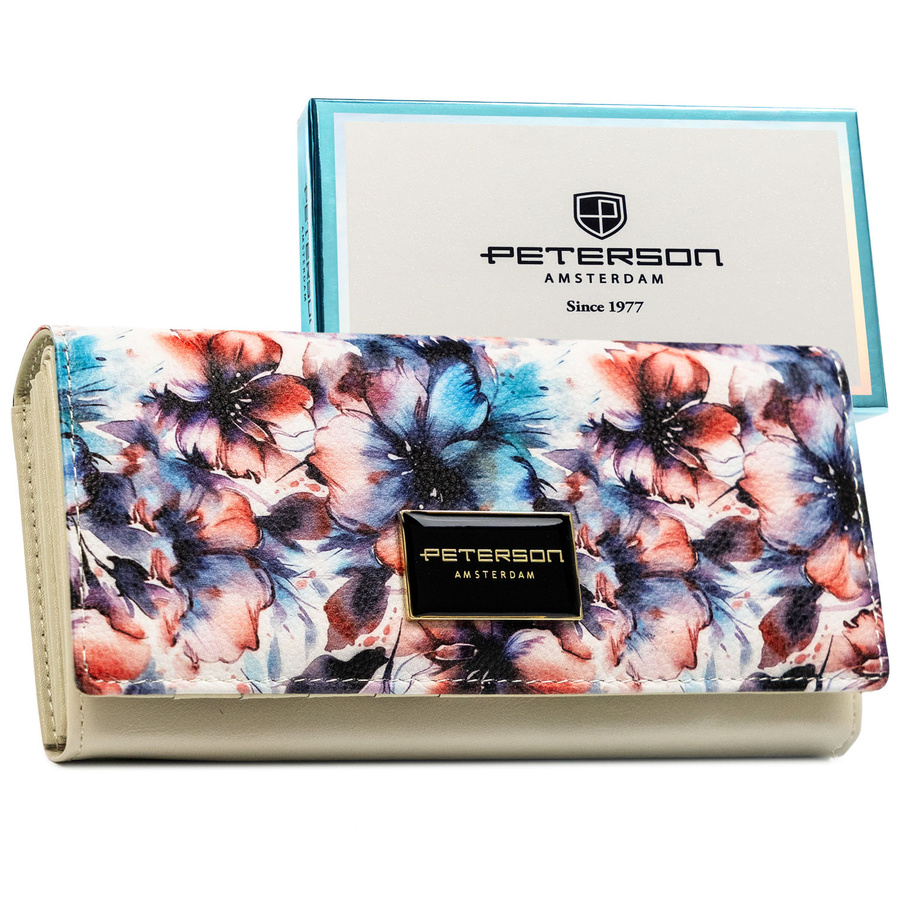 Elegancki portfel damski w kwiaty wykonany ze skóry naturalnej i ekologicznej - Peterson