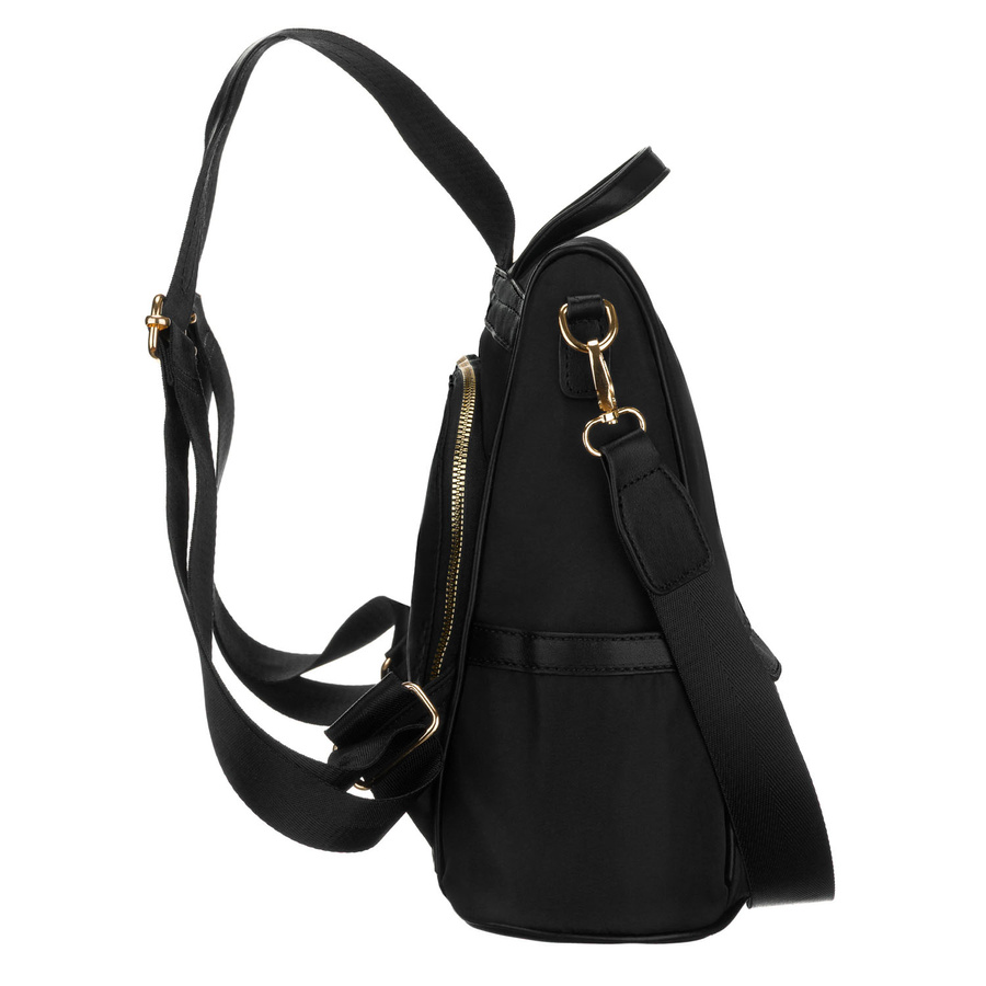 Czarny plecak damski z nylonu i skóry ekologicznej zawieszony na regulowanych szelkach - Peterson