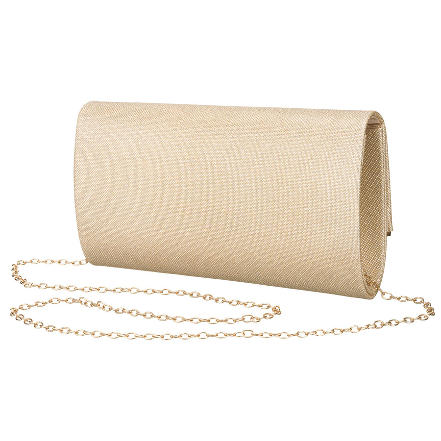 Wizytowa, złota torebka damska wykonana z tkaniny syntetycznej zamykana klipsem magnetycznym - Rovicky