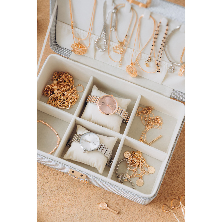 Szara, elegancka szkatułka zamykana na zatrzask i kluczykiem - Peterson