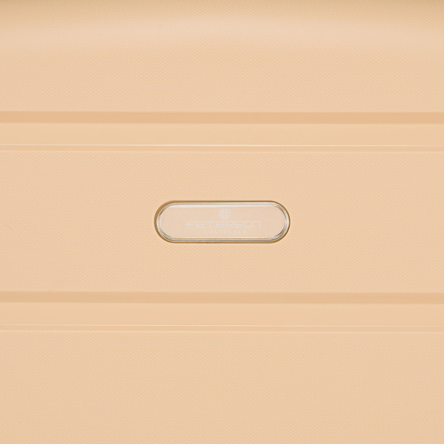 Beżowa walizka z polipropylenu z wysuwaną, teleskopową rączką i zamkiem szyfrowanym - Peterson