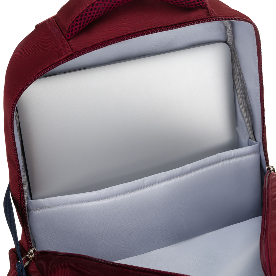 Bordowy plecak szkolny z poliestru wyposażony w boczne pasy kompresyjne - Peterson