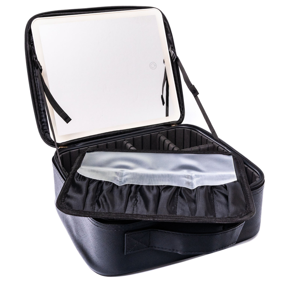 Czarna szkatułka na biżuterię wykonana ze skóry ekologicznej, zamykana suwakiem - Peterson