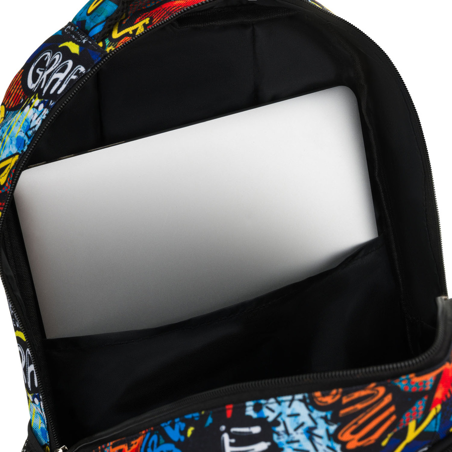 Plecak młodzieżowy do szkoły odszyty z poliestru ze wzorem imitującym graffiti - Peterson