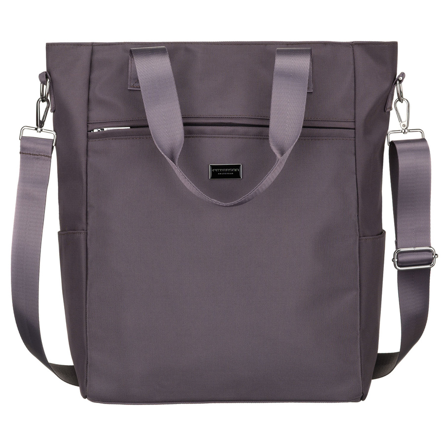 Szara shopperka damska na uchwytach i doczepianym pasku, zamykana suwakiem - Peterson