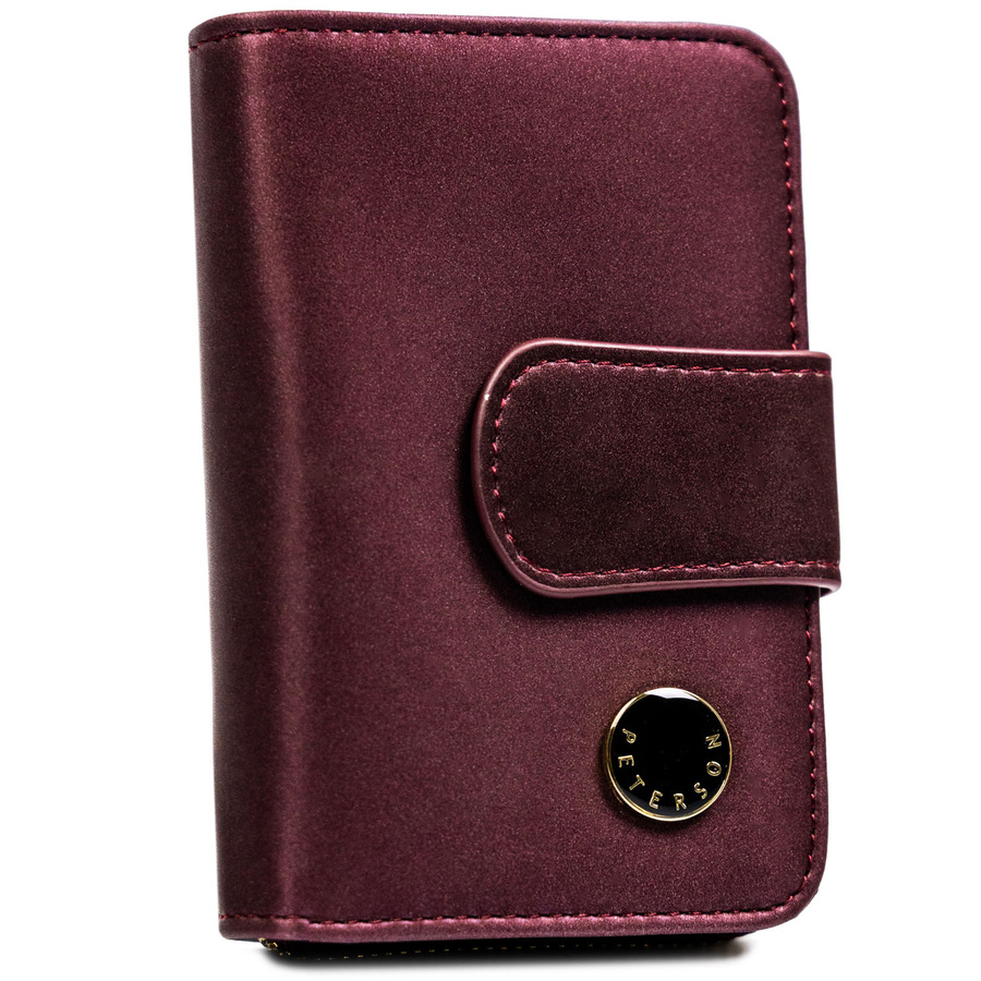 Fioletowy portfel damski ze skóry naturalnej i ekologicznej zamykany na suwak i zatrzask - Peterson