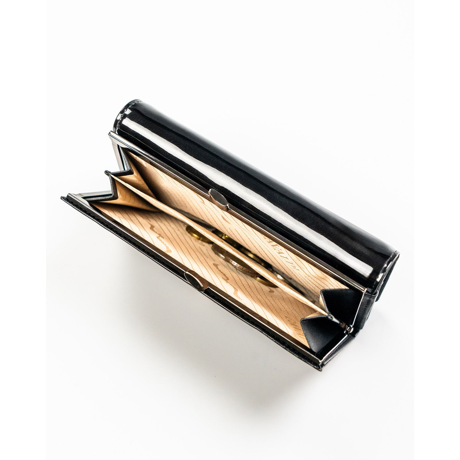 Duży, czarny portfel damski z lakierowanej skóry naturalnej - 4U Cavaldi