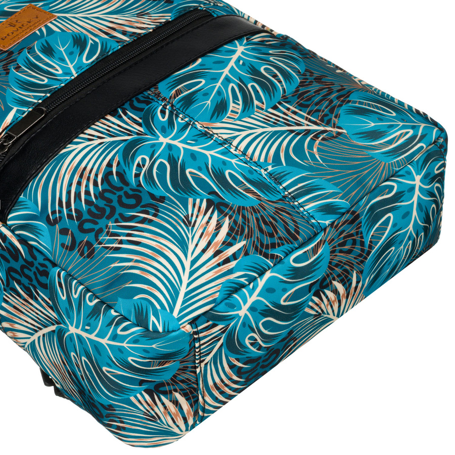 Wielokolorowy, miejski plecak damski pokryty roślinnym wzorem - Rovicky