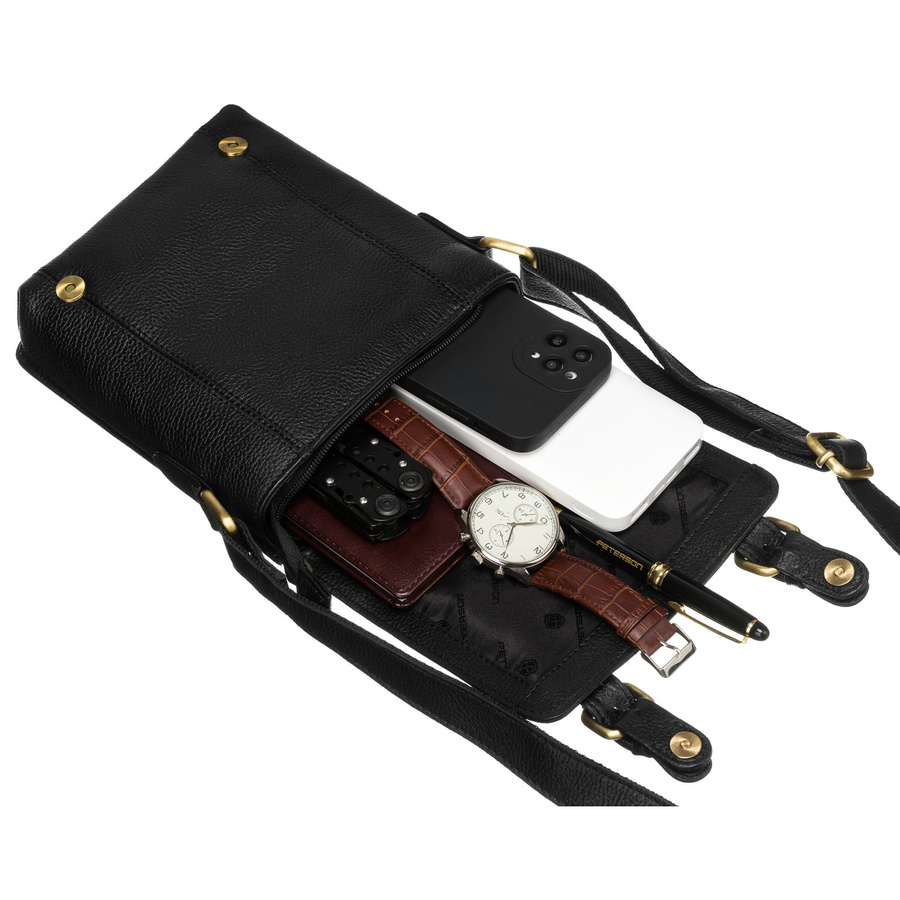 Czarna listonoszka męska ze skóry naturalnej zamykana suwakiem i zatrzaskami - Peterson