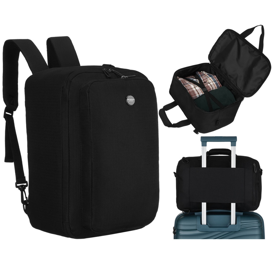 Plecak podróżny w czarnym kolorze zamykany suwakiem, idealny na bagaż podręczny - Peterson