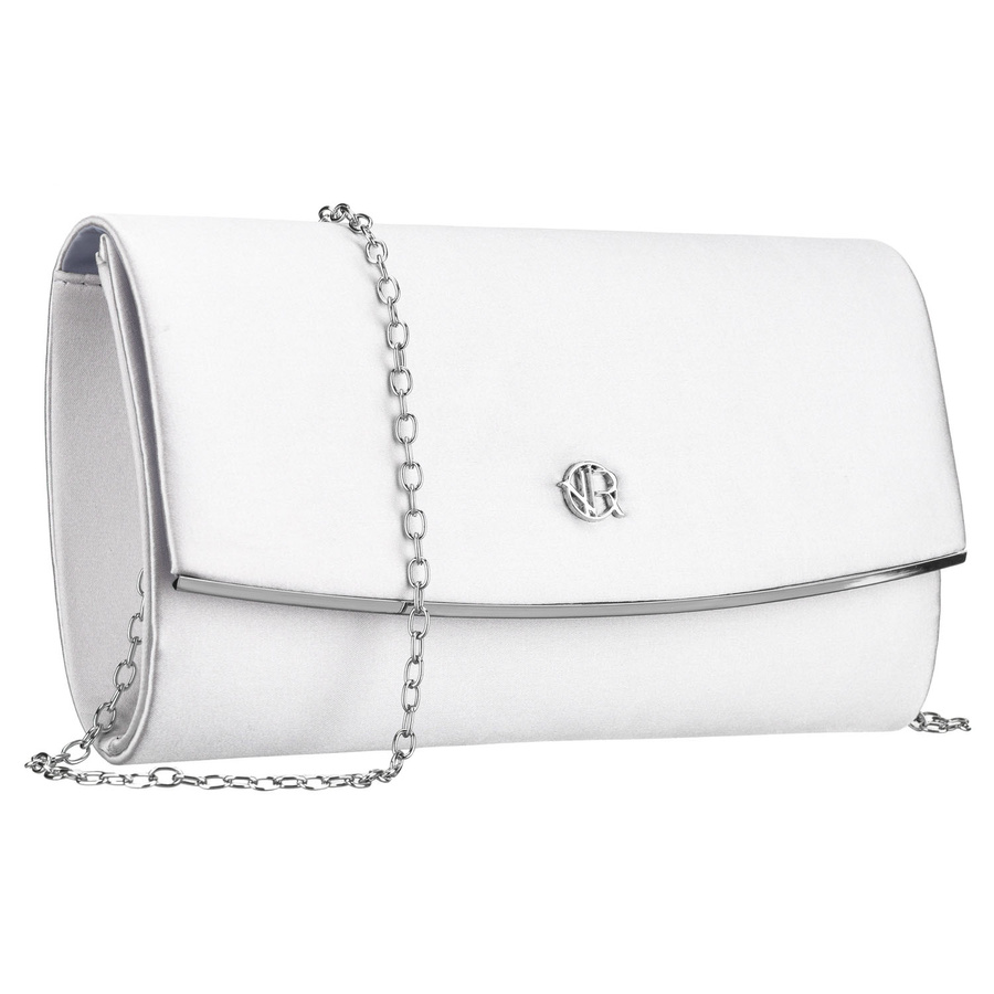 Kopertówka damska wykonana w srebrnym kolorze, zawieszona na srebrnym łańcuszku - Rovicky