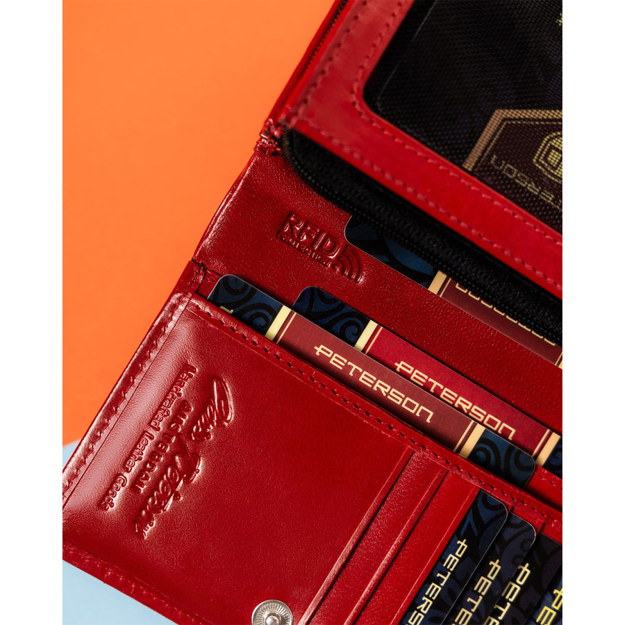 Damski portfel skórzany RFID z przegrodami - Peterson