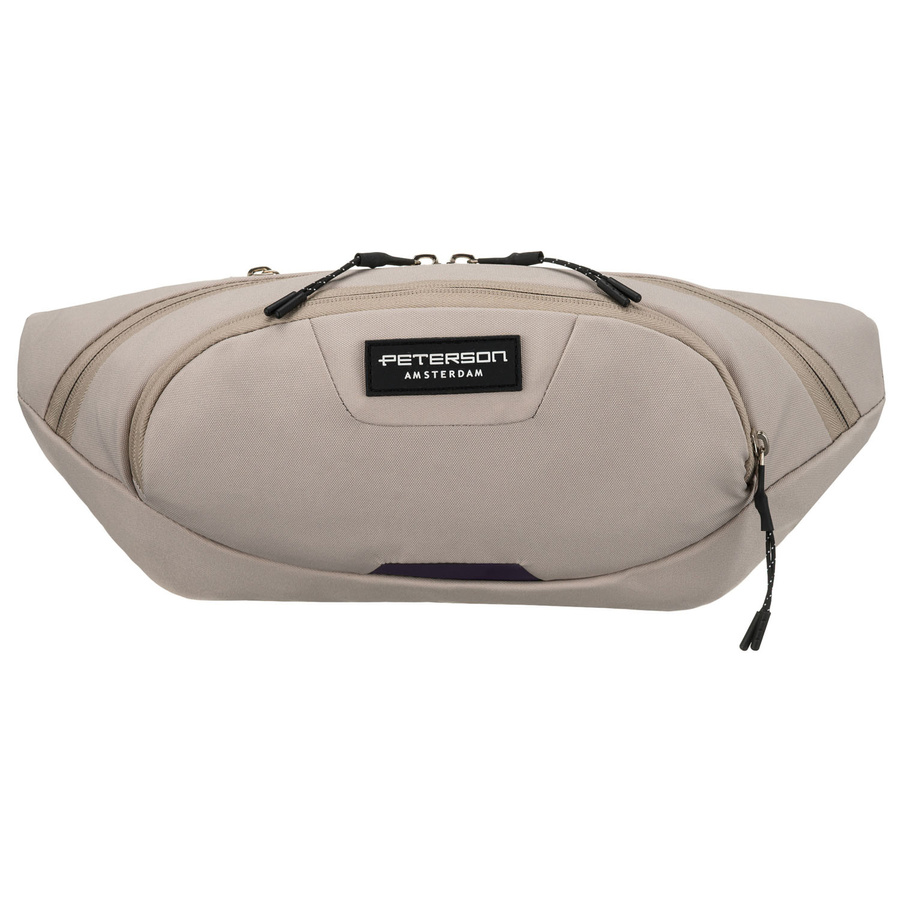 Praktyczna, jasnoszara saszetka sportowa z poliestru zawieszona na regulowanym pasku - Peterson