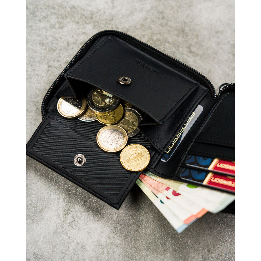 Portfel męski w czarnym kolorze z modnym, geometrycznym wzorem - Peterson