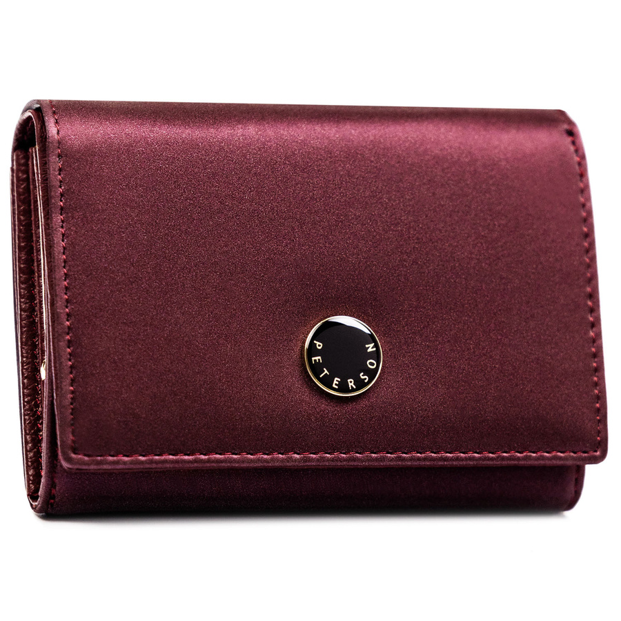 Skórzany portfel damski zamykany na zatrzask, odszyty ze skóry naturalnej i ekologicznej w fioletowym kolorze - Peterson