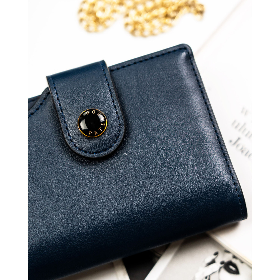 Granatowy portfel damski ze skóry ekologicznej z systemem RFID - Peterson