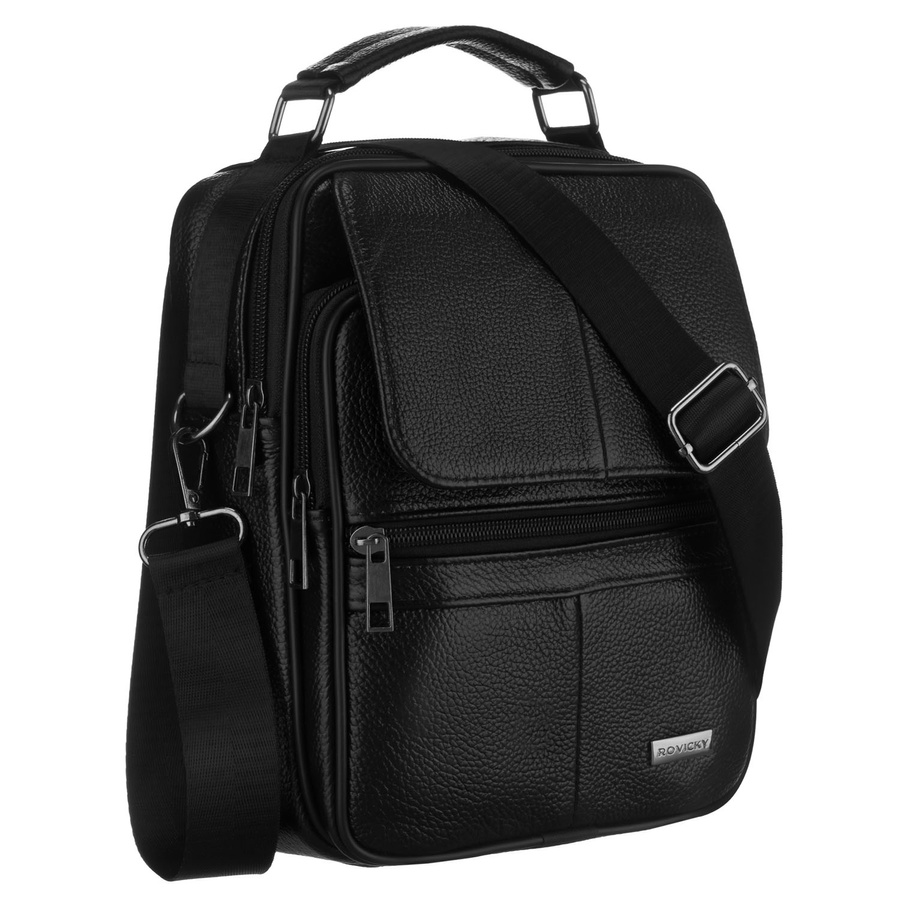 Czarna listonoszka męska wykonana ze skóry naturalnej - Rovicky