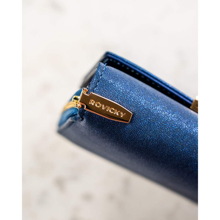 Średni portfel damski ze skóry ekologicznej w granatowym kolorze - Rovicky