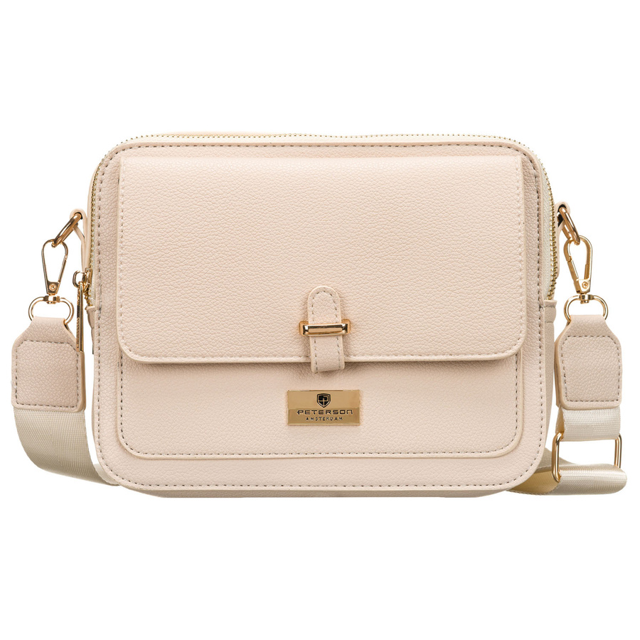 Listonoszka damska ze skóry ekologicznej w beżowym kolorze zapinana na magnes i suwak - Peterson