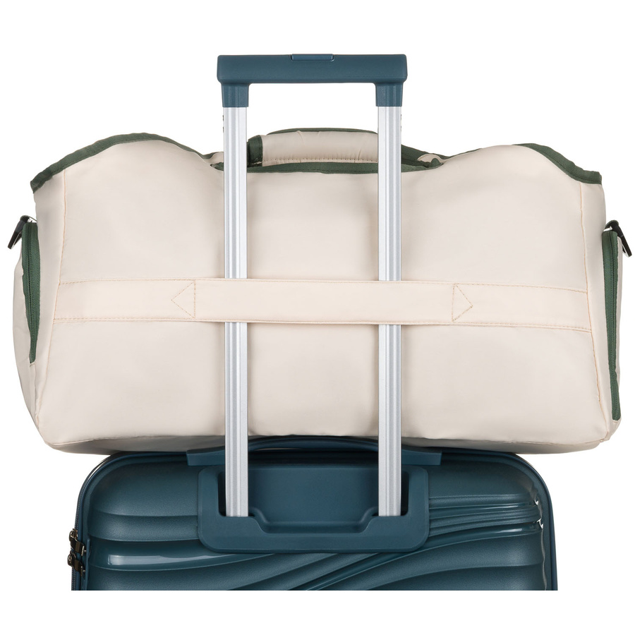 Weekendowa torba podróżna w kolorach ecru i zielonym, wyposażona w uchwyt na walizkę - Peterson