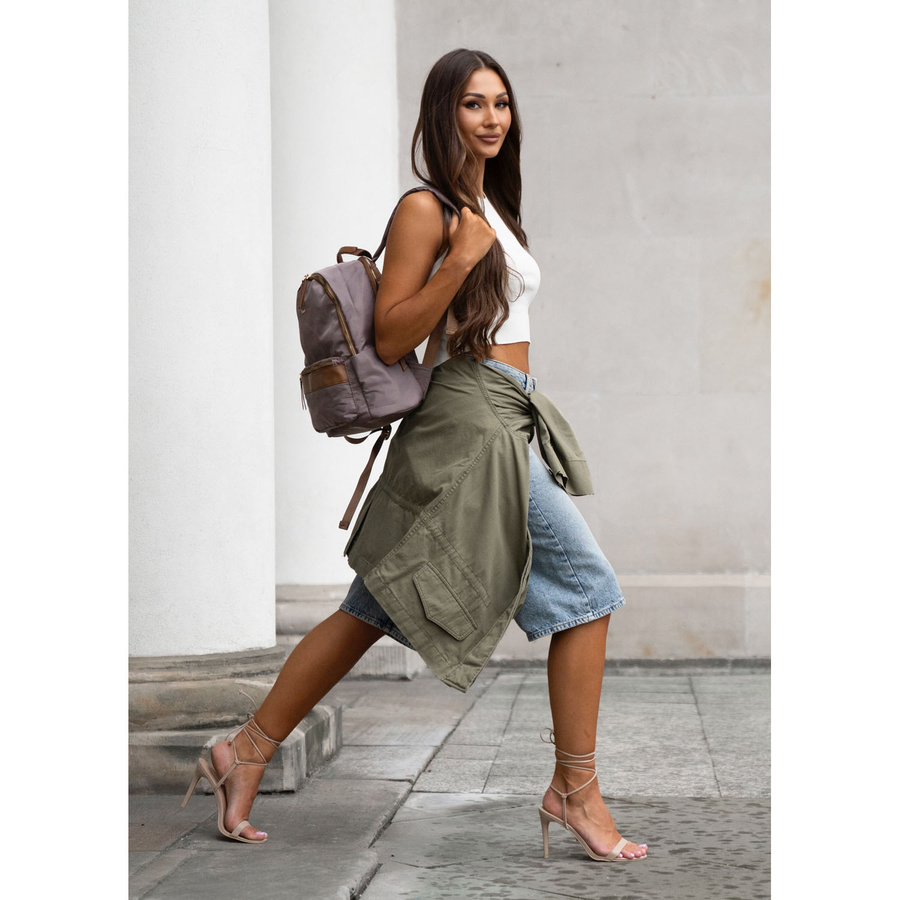 Dwukomorowy plecak damski z poliestru w beżowym kolorze - Peterson