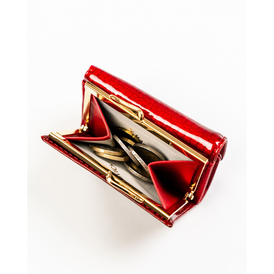 Mały, czerwony portfel damski ze skóry naturalnej z systemem RFID - Rovicky