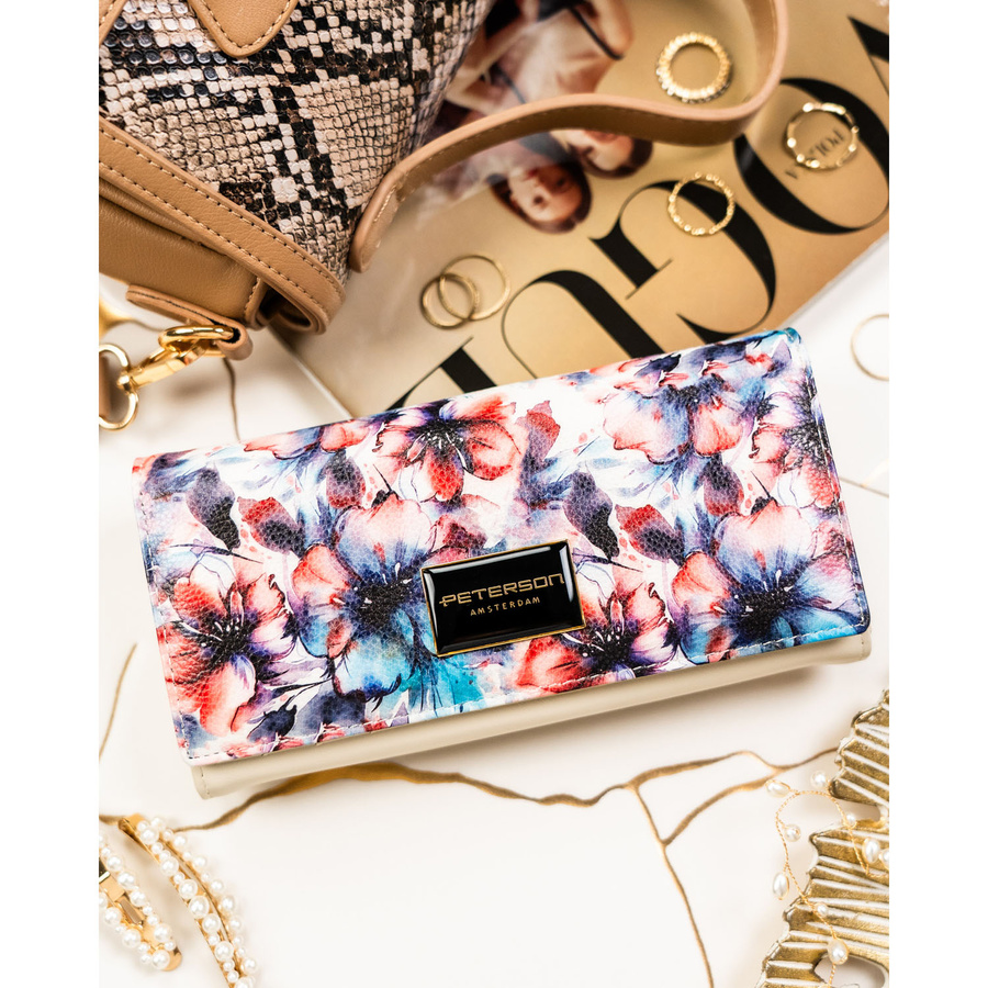 Portfel damski w kwiaty wykonany ze skóry naturalnej i ekologicznej - Peterson