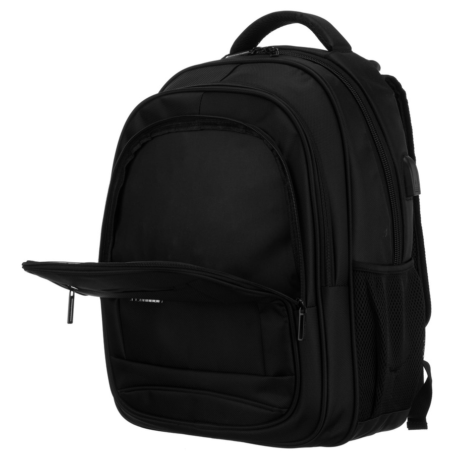 Młodzieżowy, miękki plecak szkolny z poliestru w czarnym kolorze, zawieszony na regulowanych szelkach - Peterson