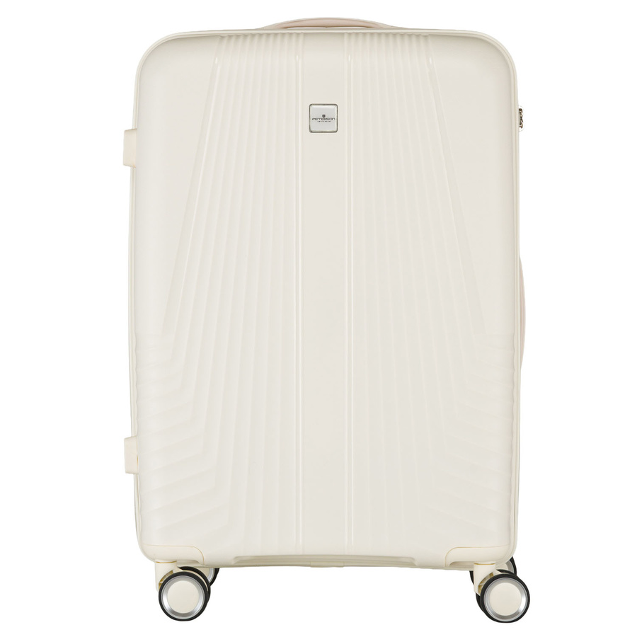 Beżowa walizka podróżna w średnim rozmiarze z teleskopowym uchwytem i kółkami obrotowymi - Peterson