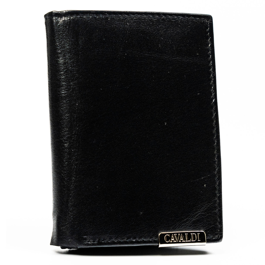 Klasyczny, pionowy portfel męski ze skóry naturalnej w czarnym kolorze - 4U Cavaldi