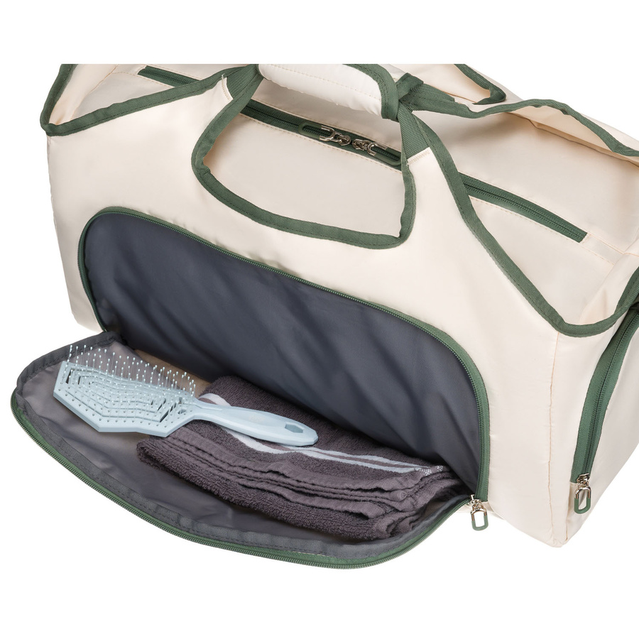 Weekendowa torba podróżna w kolorach ecru i zielonym, wyposażona w uchwyt na walizkę - Peterson