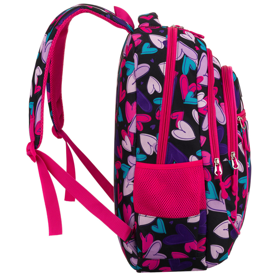 Młodzieżowy plecak szkolny z poliestru we wzór w serduszka - Peterson