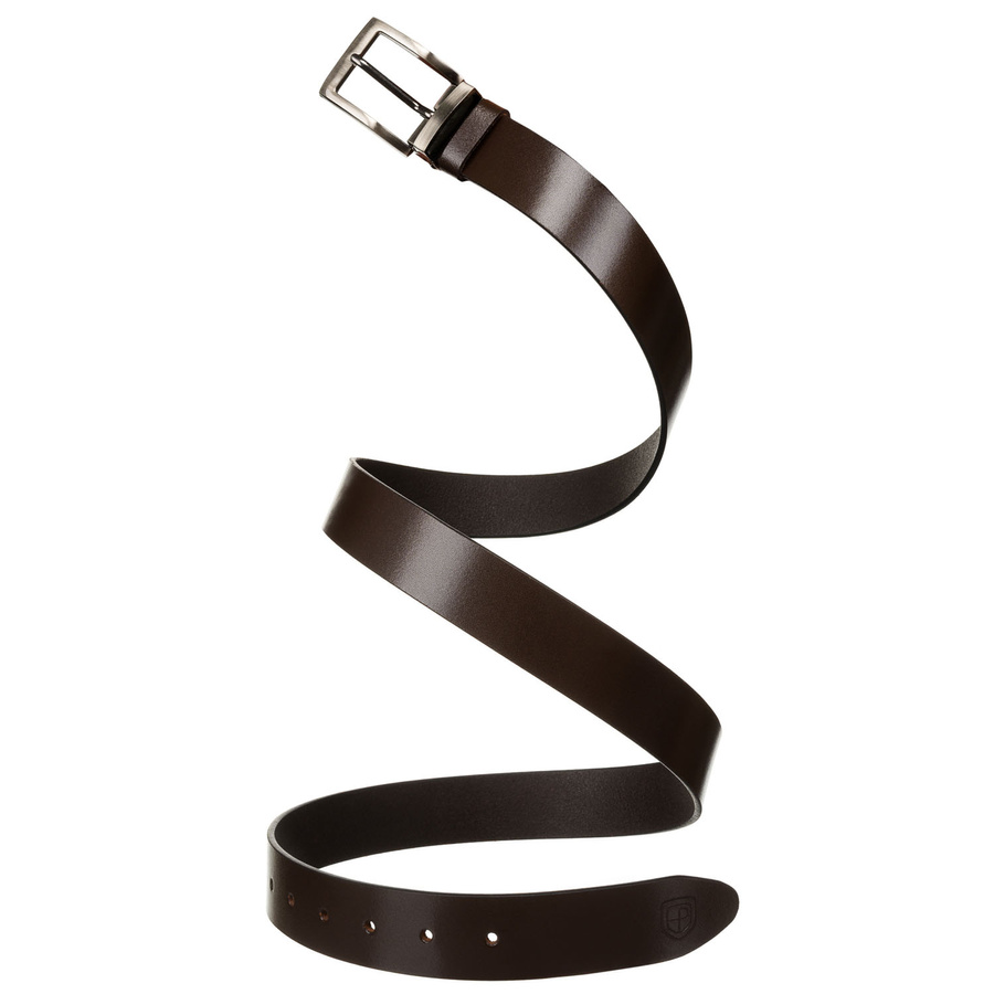 Szeroki pasek męski ze skóry naturalnej w brązowym kolorze z klasyczną klamrą - Peterson