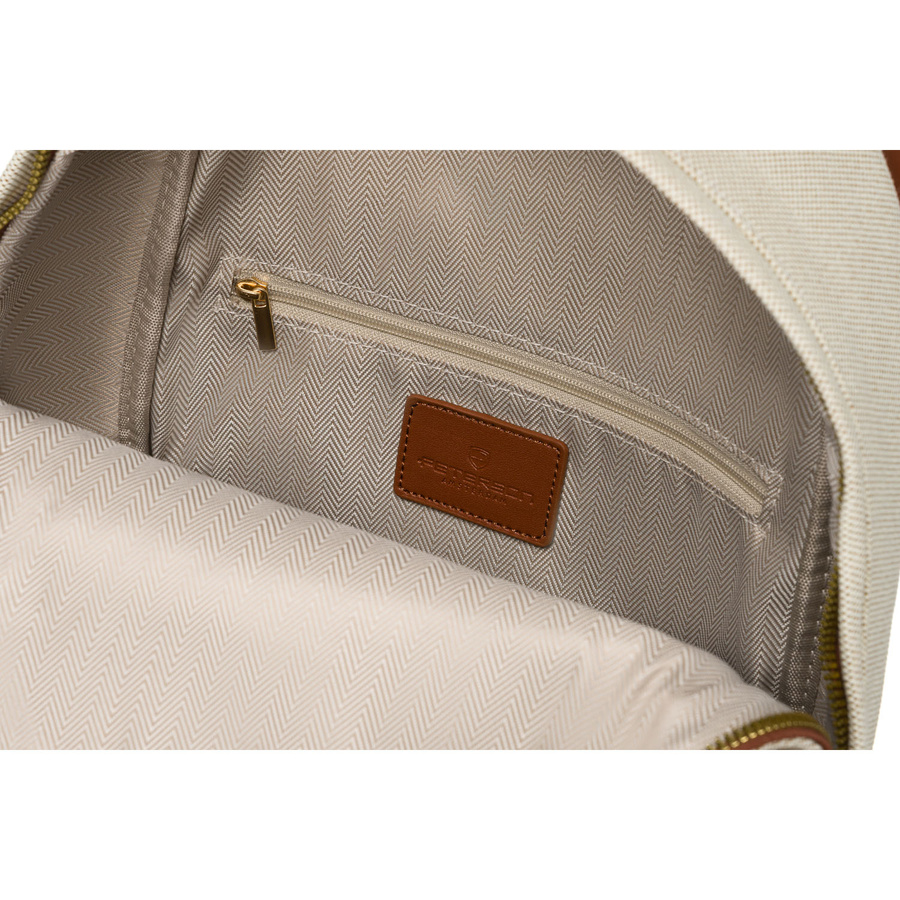 Duży, miejski plecak damski w beżowo-brązowym kolorze z kieszonką zewnętrzną - Peterson