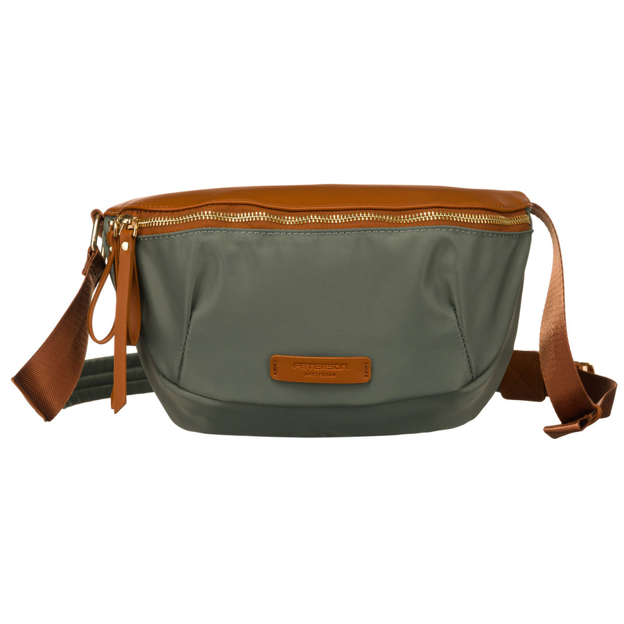 Nerka damska z nylonu i skóry ekologicznej w zielono-brązowym kolorze zawieszona na regulowanym pasku - Peterson