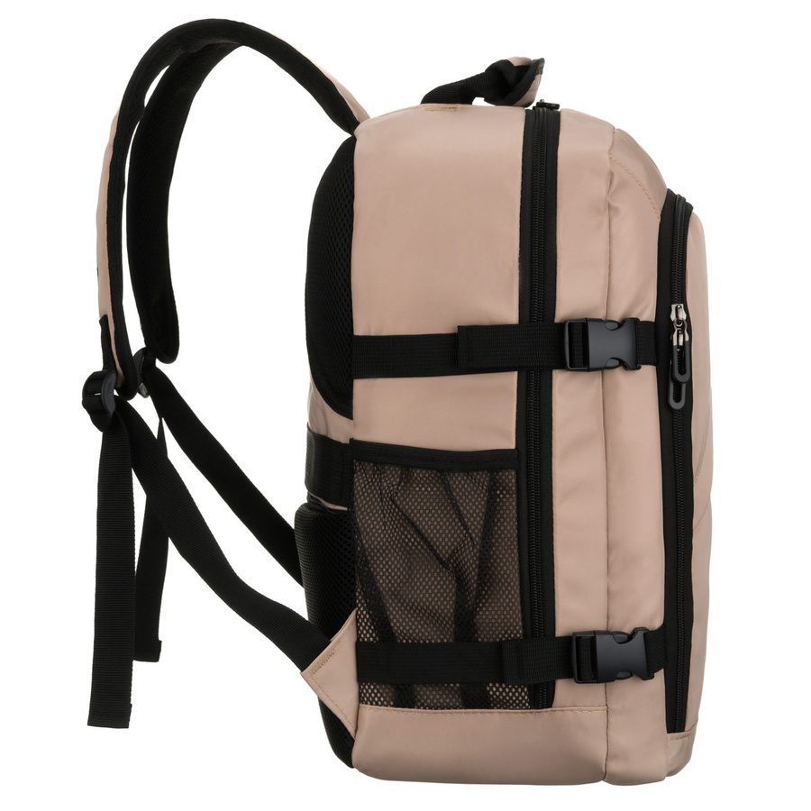 Beżowy plecak podróżny z poliestru zawieszony na regulowanych szelkach - Peterson