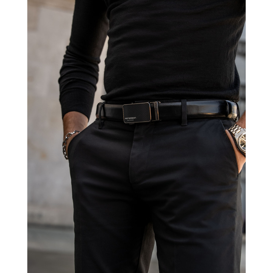 Skórzany, szeroki pasek męski z klamrą automatyczną - Peterson