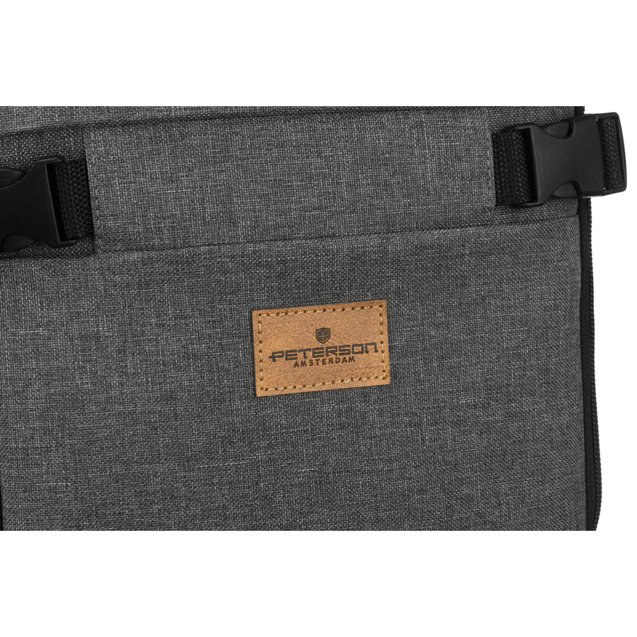 Podróżny plecak z poliestru w szarym kolorze, wyposażony w dopinany pasek - Peterson