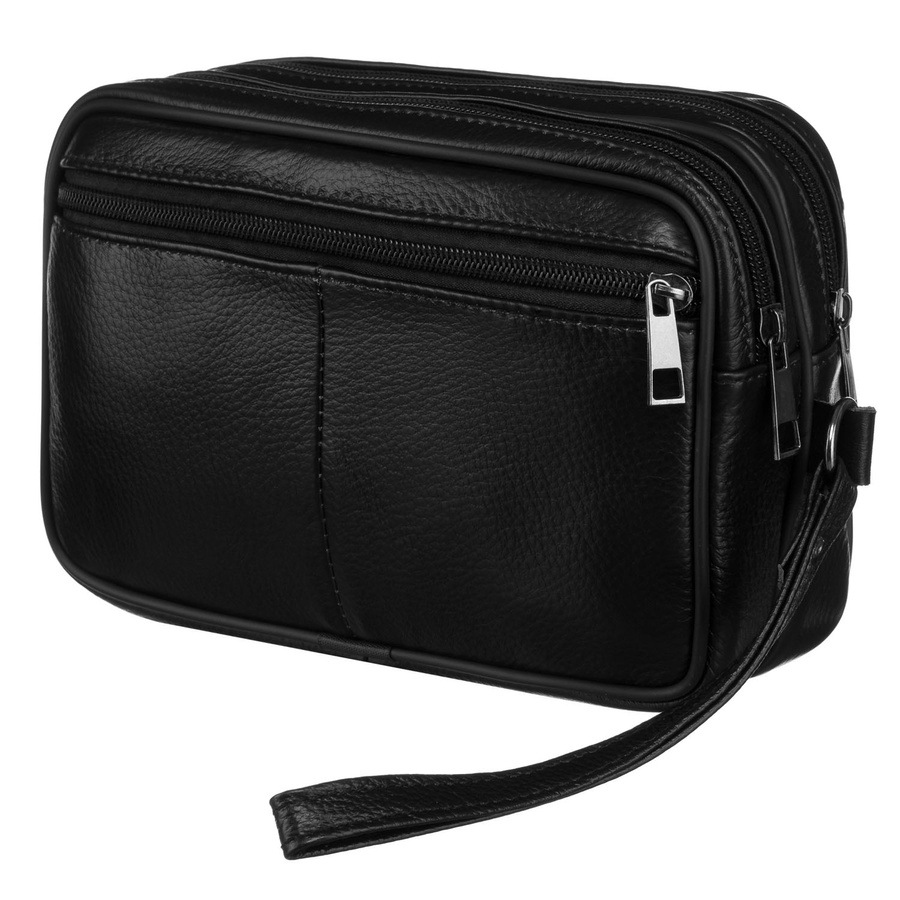 Saszetka męska ze skóry naturalnej w czarnym kolorze z wygodnym uchwytem - Rovicky