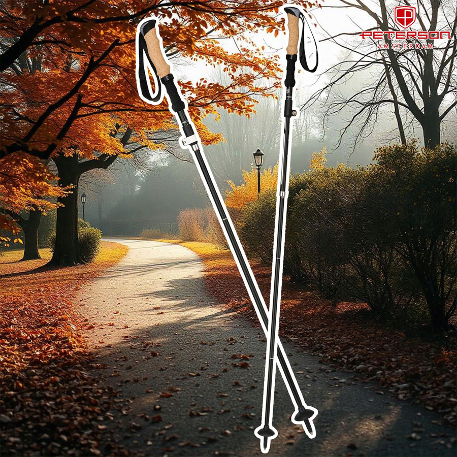 Kompaktowo składane kijki trekkingowe z korkowymi uchwytami  - Peterson