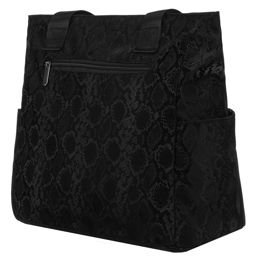 Czarny shopper damski z poliestru zawieszony na wygodnych uchwytach - Rovicky