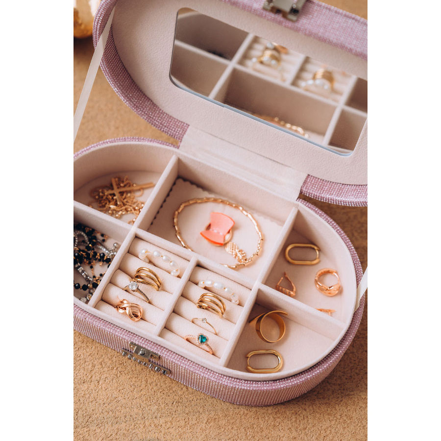 Różowa szkatułka na biżuterię z wbudowanym lusterkiem - Peterson