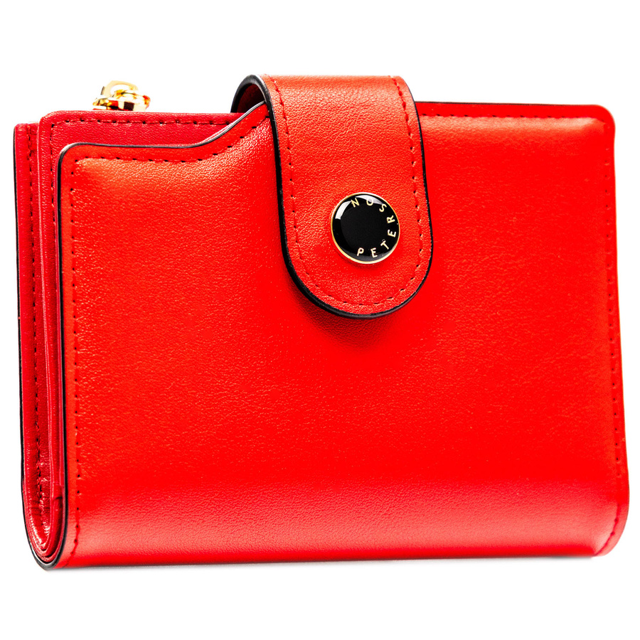 Czerwony portfel damski ze skóry ekologicznej zamykany na suwak i zatrzask - Peterson