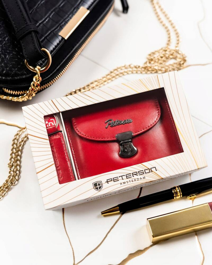 Zestaw prezentowy: skórzany portfel damski i brelok - Peterson