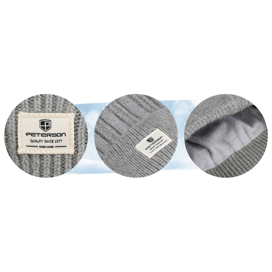 Ciepła czapka damska z futrzanym pomponem szara - Peterson