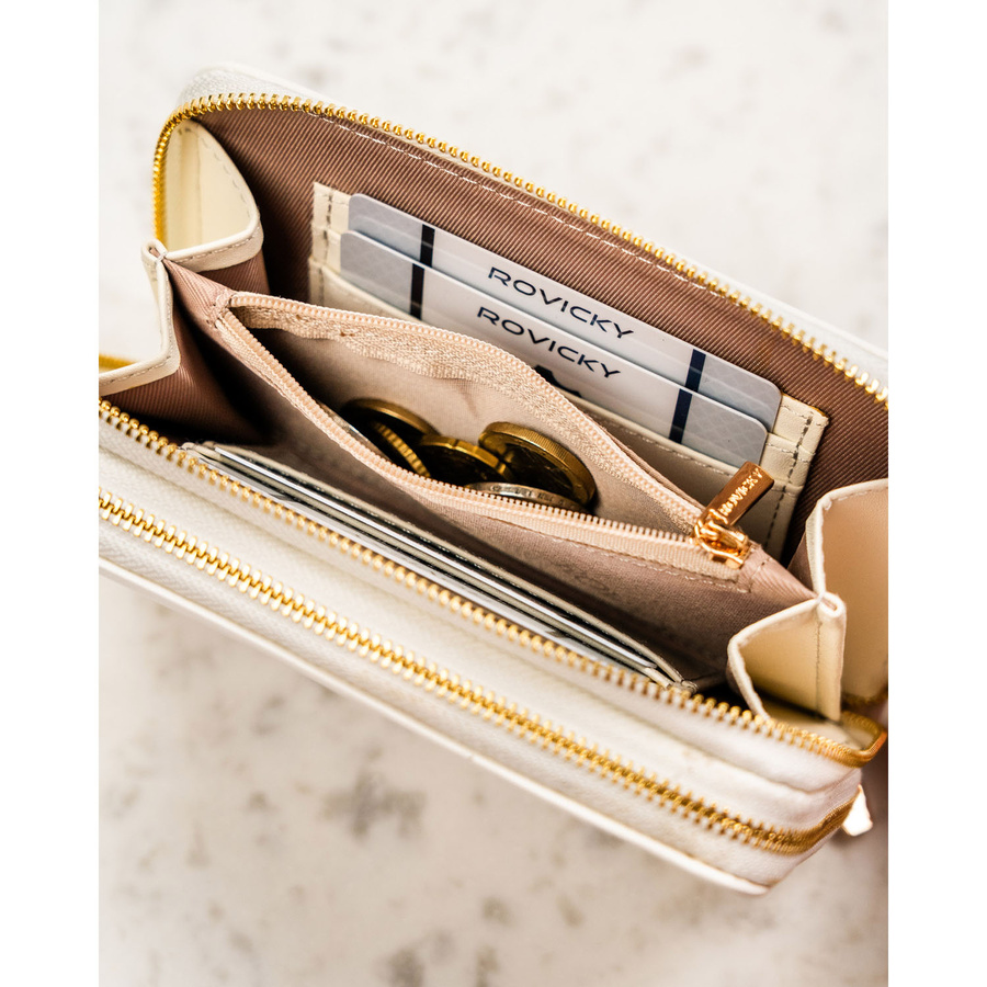 Duży, biały portfel damski ze skóry ekologicznej zamykany suwakiem - Rovicky