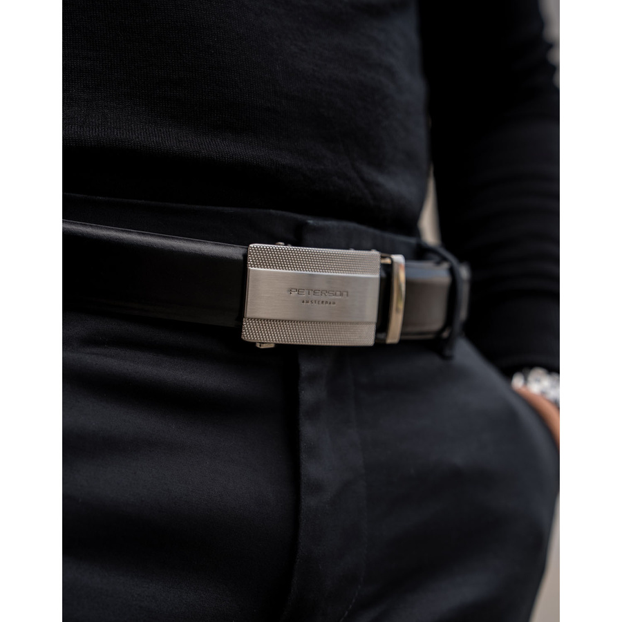 Pasek męski z klamrą automatyczną wykonany ze skóry naturalnej - Peterson