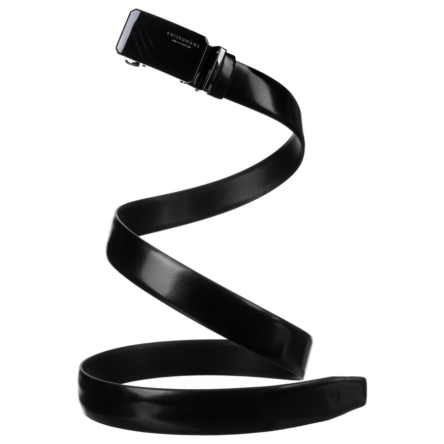 Czarny pasek męski ze skóry naturalnej z automatyczną klamrą - Peterson