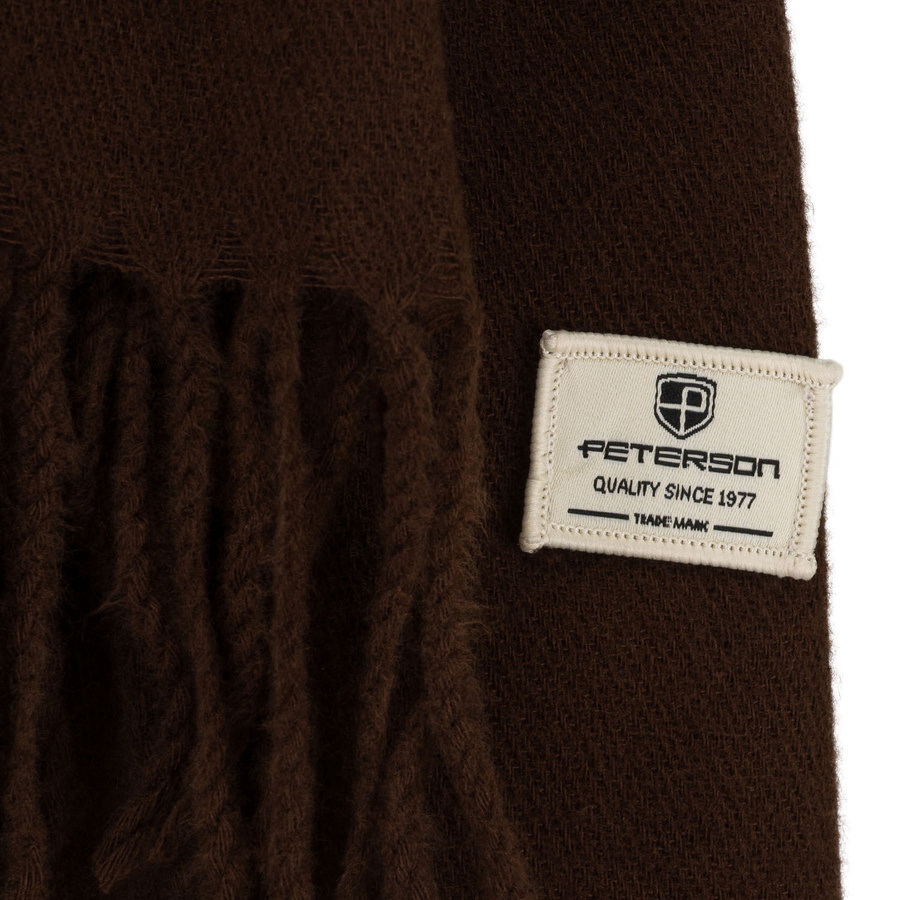 Duży, brązowy szal damski ozdobiony frędzlami - Peterson