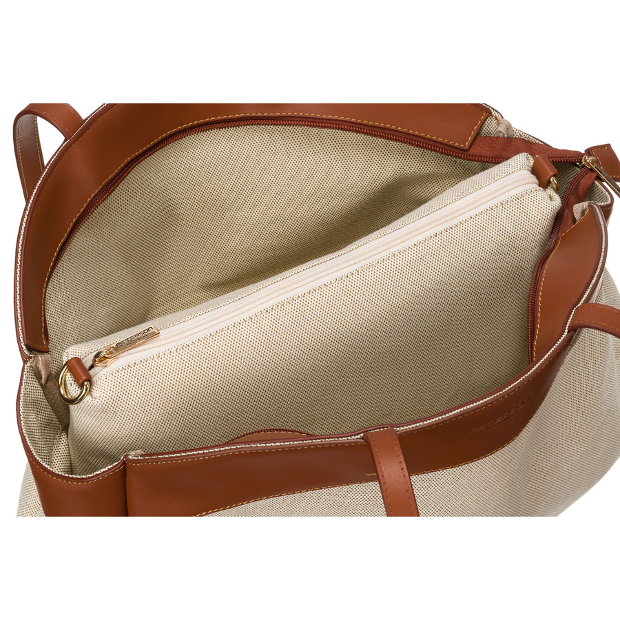 Duża torba damska wykonana ze skóry naturalnej i włókna poliamidowego w beżowo-brązowym kolorze - Peterson